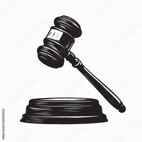 Judge gavel isolated Vector Image. Black and white Judge gavel Image on white background.
