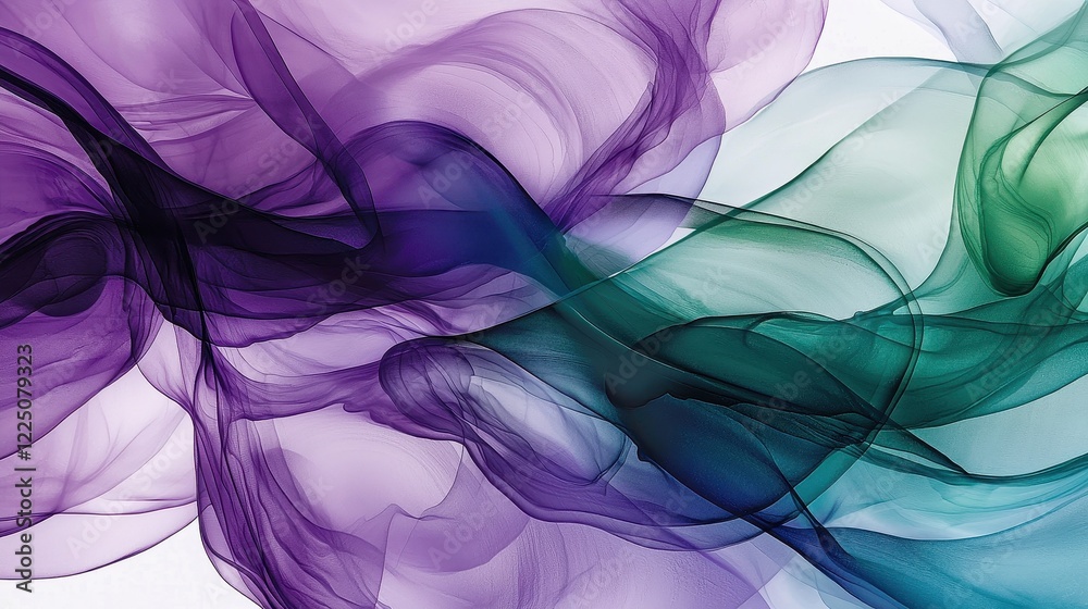 Fototapeta premium Elegant Abstract Colorful Smoke Waves in Purple and Green Tones