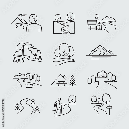 Nature Landscape Vector Line Icons	Set

