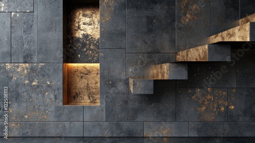 Stylish staircase with textured walls.