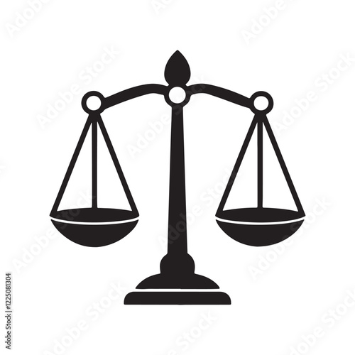 Justice scale silhouette, black and white silhouette, vector and illustration