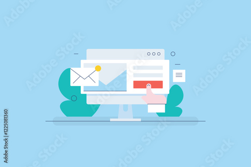 Email Subscription, Email list building, Collecting email addresses from email subscription software, Vector illustration concept.