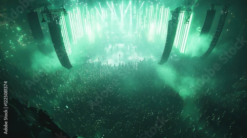 A vibrant K-pop concert with bright lights.