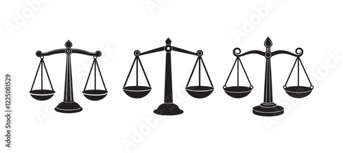 set of Justice scale silhouette, black and white silhouette, vector and illustration