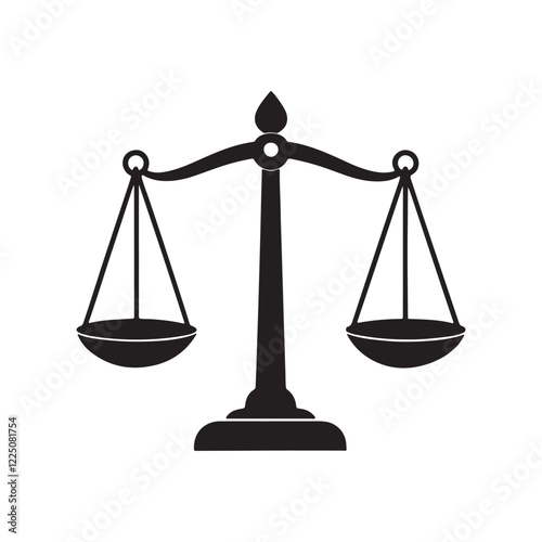 Justice scale silhouette, black and white silhouette, vector and illustration