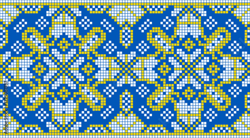 Vector illustration of Ukrainian ornament in ethnic style, identity, vyshyvanka, embroidery for print clothes, websites, banners. Background. Geometric design, border, copy space, frame