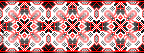 Vector illustration of Ukrainian ornament in ethnic style, identity, vyshyvanka, embroidery for print clothes, websites, banners. Background. Geometric design, border, copy space, frame