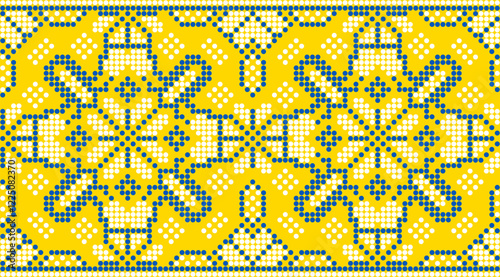 Vector illustration of Ukrainian ornament in ethnic style, identity, vyshyvanka, embroidery for print clothes, websites, banners. Background. Geometric design, border, copy space, frame