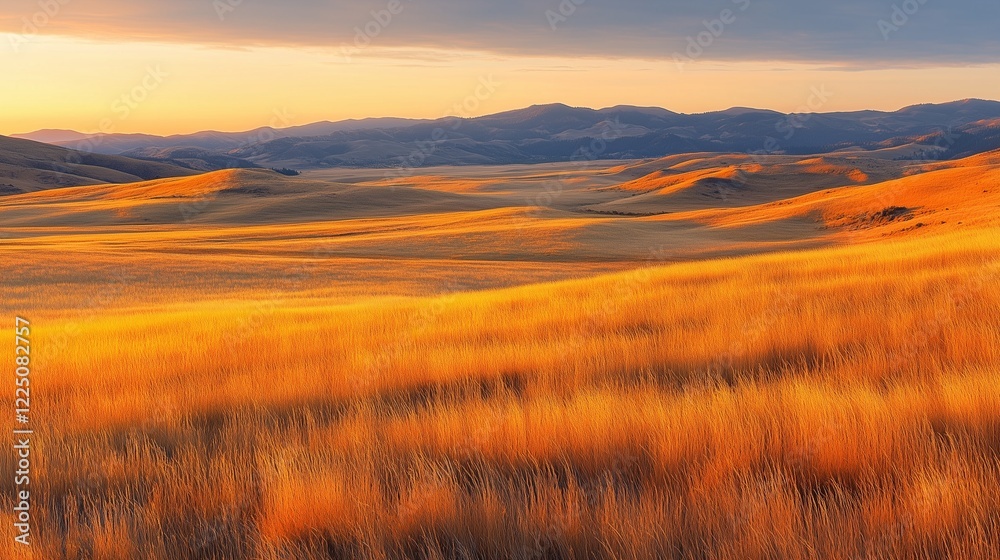 Obraz premium A natural light photo of golden fields glowing during sunset