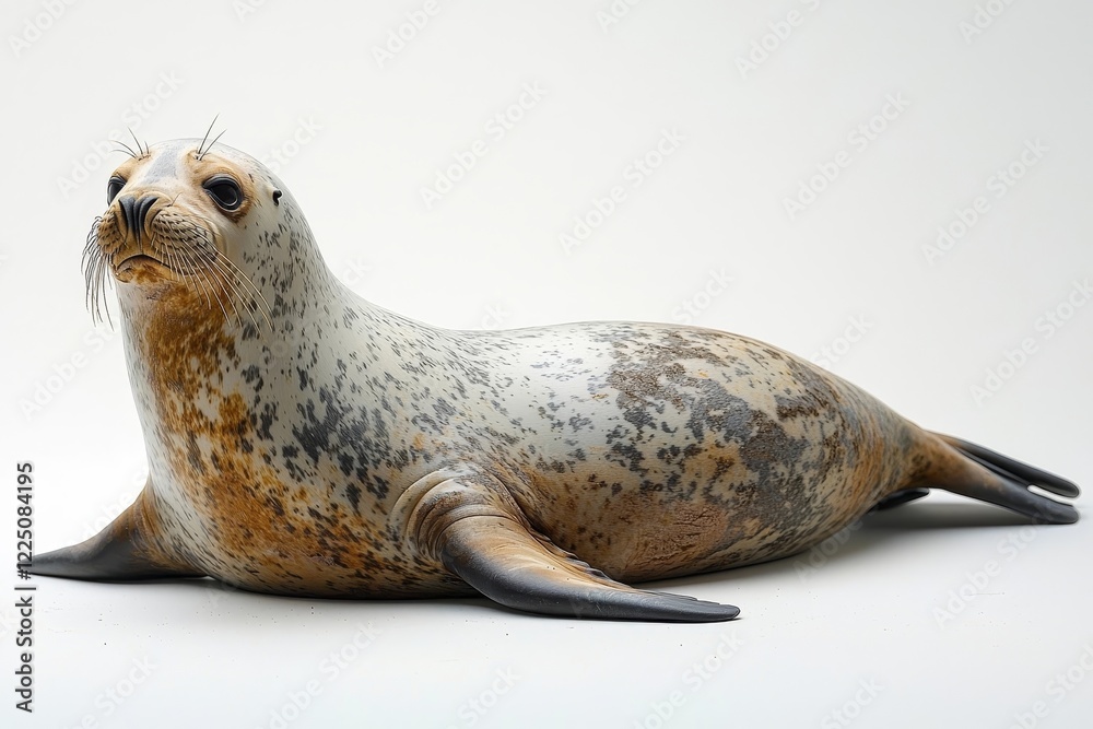 Fototapeta premium Chunky Lazy Sea Lion on Isolated White Background Reclining Peacefully