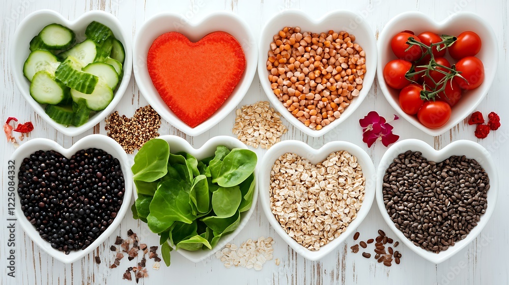 A dietitian arranging a heart-healthy meal with vegetables, whole grains, and lean proteins A dietitian arranging a heart-healthy meal with vegetables, whole grains, and lean proteins