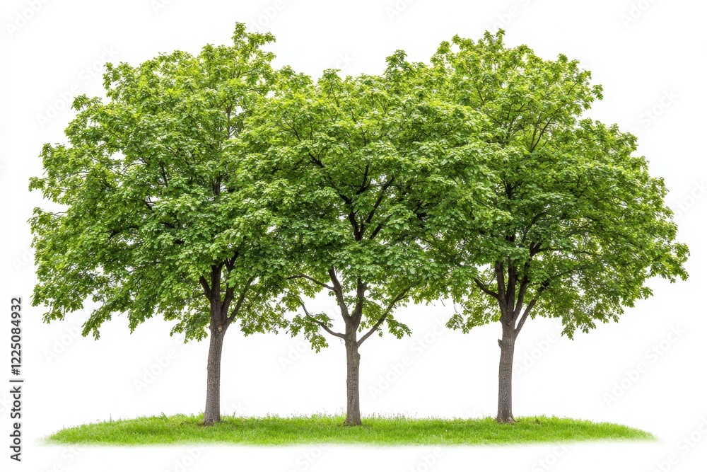 Three Lush Green Trees on a Grass Island in Bright Environment Three Lush Green Trees on a Grass Island in Bright Environment