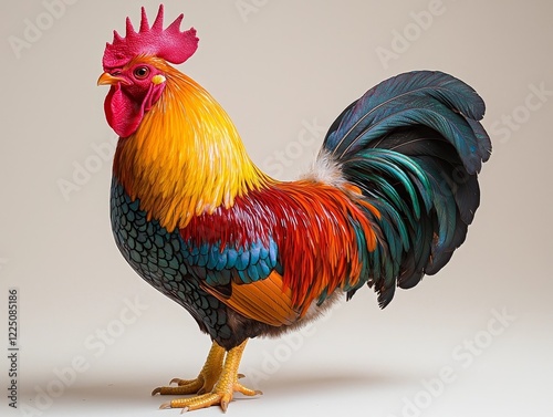 Confident and Colorful Overweight Rooster Posed on Clean White Background