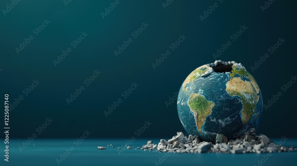 Fototapeta premium Broken Earth symbolizing war and unrest in various regions.