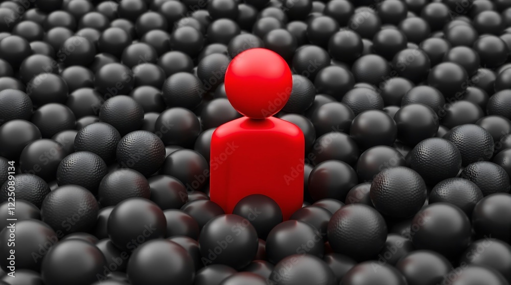Red Figure Among Black Spheres Representing Identification of Insider Threats Red Figure Among Black Spheres Representing Identification of Insider Threats