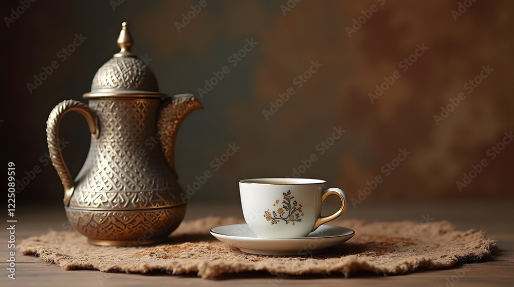 Fototapeta premium photo of traditional arabic coffee pot and cup