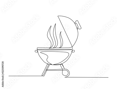 Continuous one line drawing of barbecue grill or kettle grill. barbecue grill. in single line draw illustration. Editable stroke.
