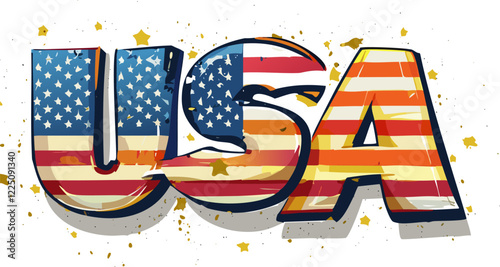 Multicolored word United States of America or USA in graffiti style vector graphics