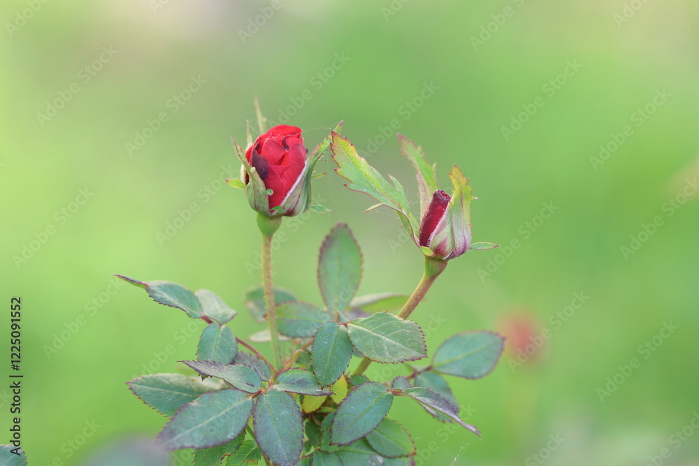 Exquisite Rose Buds Set Against a Lush, Blurred Green Background Exquisite Rose Buds Set Against a Lush, Blurred Green Background