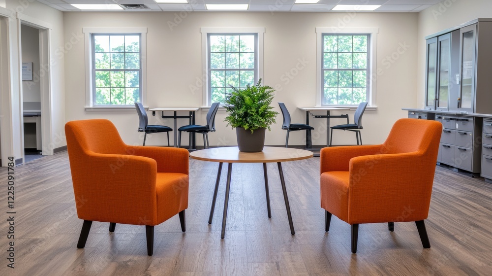 Fototapeta premium Modern corporate office promoting team collaboration with open layout