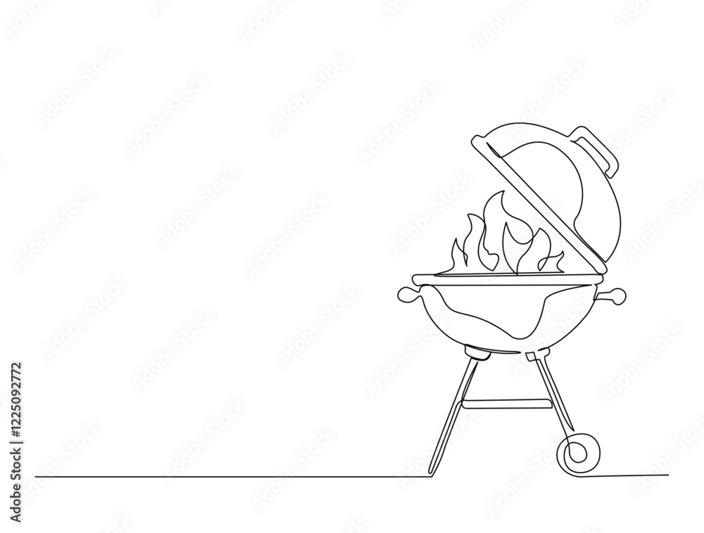 Continuous one line drawing of barbecue grill or kettle grill. barbecue grill. in single line draw illustration. Editable stroke.
