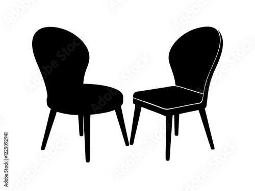 two black wooden chairs isolated on a white background, modern design