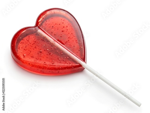 Delicious Heart-Shaped Red Lollipop on White Background