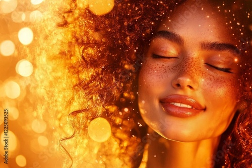 A close-up of a person face with a radiant smile, their eyes closed and expression full of pure joy, captured under natural sunlight