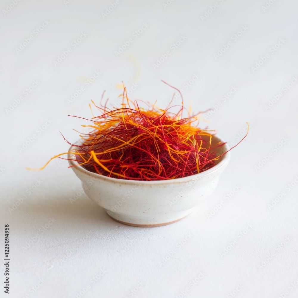Fototapeta premium bowl filled with saffron threads on a white background. 