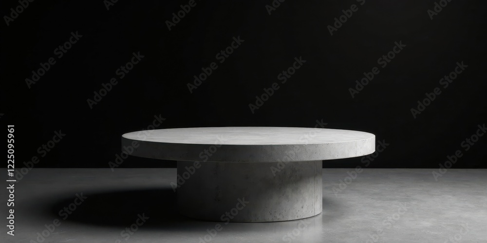 A minimalist circular concrete pedestal, subtly illuminated against a dark backdrop, offers a clean and contemporary display surface. A minimalist circular concrete pedestal, subtly illuminated against a dark backdrop, offers a clean and contemporary display surface.