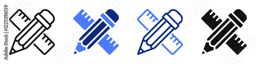 Vector icon or logo of pencil and ruler related to education and creativity, school tools, graphic design. Symbol for website or app ui, logo design, illustration