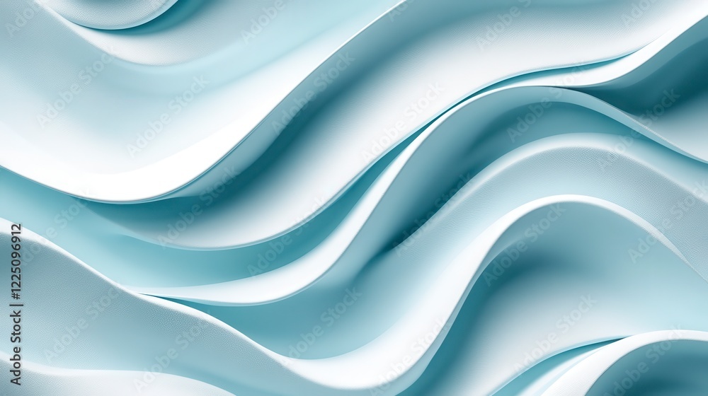 Fototapeta premium Abstract background with light blue and white wavy shapes and textured surface. Soft, flowing lines create a calming and elegant visual. Subtle