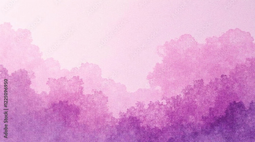 Fototapeta premium Dreamlike Lavender Hues A Soft Watercolor Landscape of Gentle Hills and Pastel Clouds