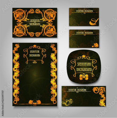 Steampunk Blank Pack Holiday Party Edwardian Victorian Style. Vector