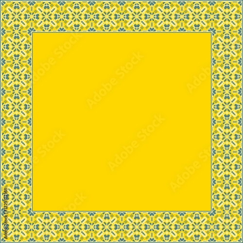 Vector illustration frame for text of Ukrainian ornament in ethnic style, identity, vyshyvanka, embroidery for print clothes, websites, banners. Background. Geometric design, border, copy space, frame