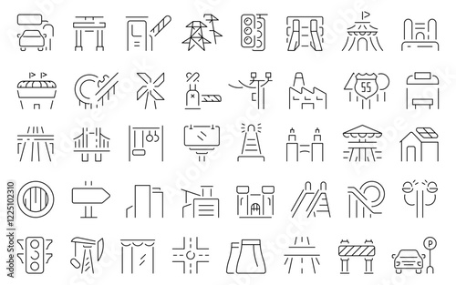 Infrastructure thin line icons set. Infrastructure vector symbol and icons.