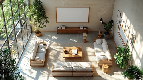 Minimalist Living Room Design: Sunlight Streaming Through Large Windows