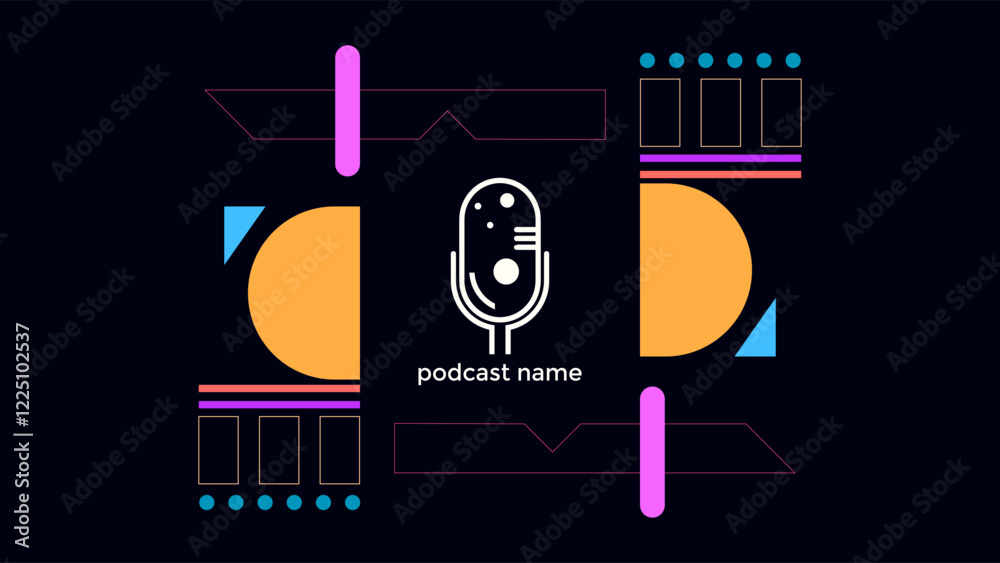 Obraz premium ABSTRACT TEMPLATE PODCAST FLAT COLOR WITH GEOMETRIC SHAPES DESIGN DARK BACKGROUND VECTOR. GOOD FOR COVER, BANNER, WEB,SOCIAL MEDIA