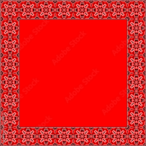 Vector illustration frame for text of Ukrainian ornament in ethnic style, identity, vyshyvanka, embroidery for print clothes, websites, banners. Background. Geometric design, border, copy space, frame