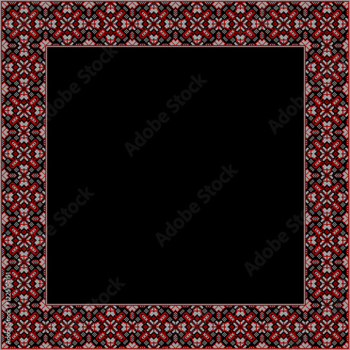 Vector illustration frame for text of Ukrainian ornament in ethnic style, identity, vyshyvanka, embroidery for print clothes, websites, banners. Background. Geometric design, border, copy space, frame