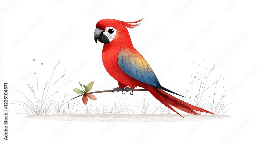 Fototapeta premium Vibrant Scarlet Macaw Illustrating Nature's Beauty and Exotic Wildlife in Artistic Style