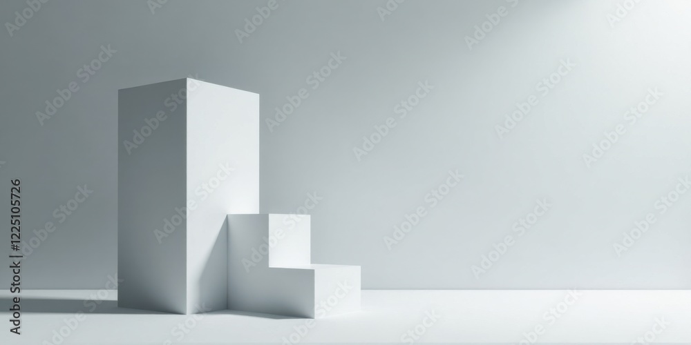 Abstract White Geometric Shapes Minimalist Studio Setup for Product Presentation