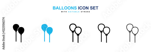 Balloons icons vector collection in black and blue colors on white background