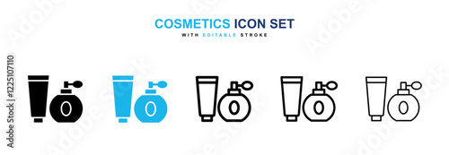 Cosmetics icons in black and blue colors collection