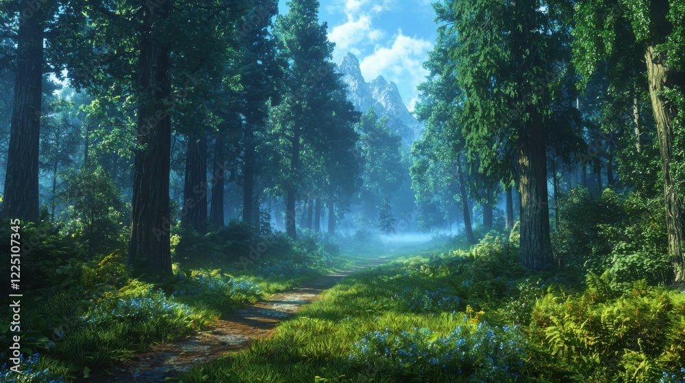 Misty forest trail at dawn enveloped in fog gigapixel landscape photography ethereal atmosphere tranquil environment Misty forest trail at dawn enveloped in fog gigapixel landscape photography ethereal atmosphere tranquil environment