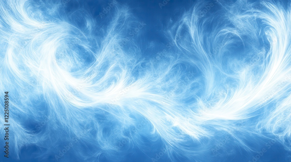 Obraz premium Abstract swirling blue and white patterns resembling clouds or smoke. Bright white highlights against a soft blue background create a dreamy