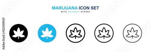 Marijuana icons in black and blue colors collection