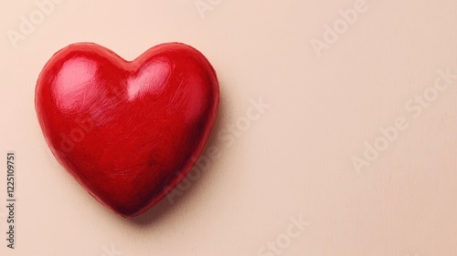 A vibrant red heart sits on a soft, neutral background, symbolizing love and affection.