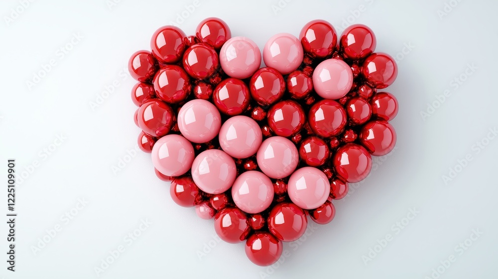 A colorful heart shape created from shiny red and pink balls, symbolizing love and affection against a light background. A colorful heart shape created from shiny red and pink balls, symbolizing love and affection against a light background.