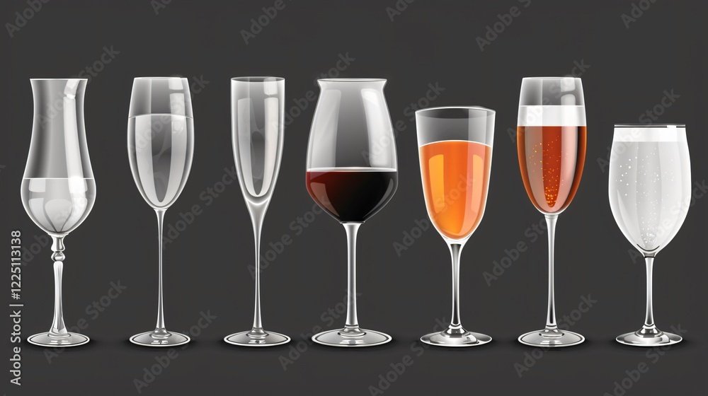 Professional Realistic Drink Glasses and Empty Containers 3D Rendering Professional Realistic Drink Glasses and Empty Containers 3D Rendering